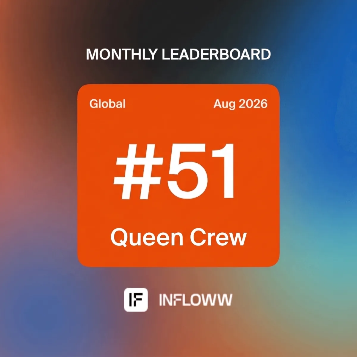 Ranking mensual Infloww: Queen Crew #51 global, agosto 2026